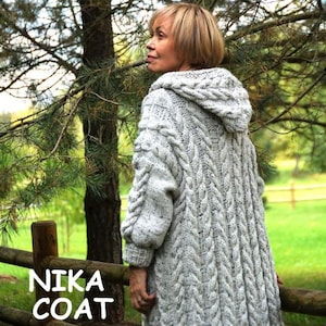 Chunky Knitting Hoodie Coat, Chunky Knitting Pattern, Braided Knit Coat, Oversized Coat, Chunky Cardigan, Plus Size Knit Cardigan