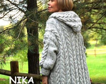 Chunky Braided Knit Hoodie Coat Pattern (PDF Pattern)