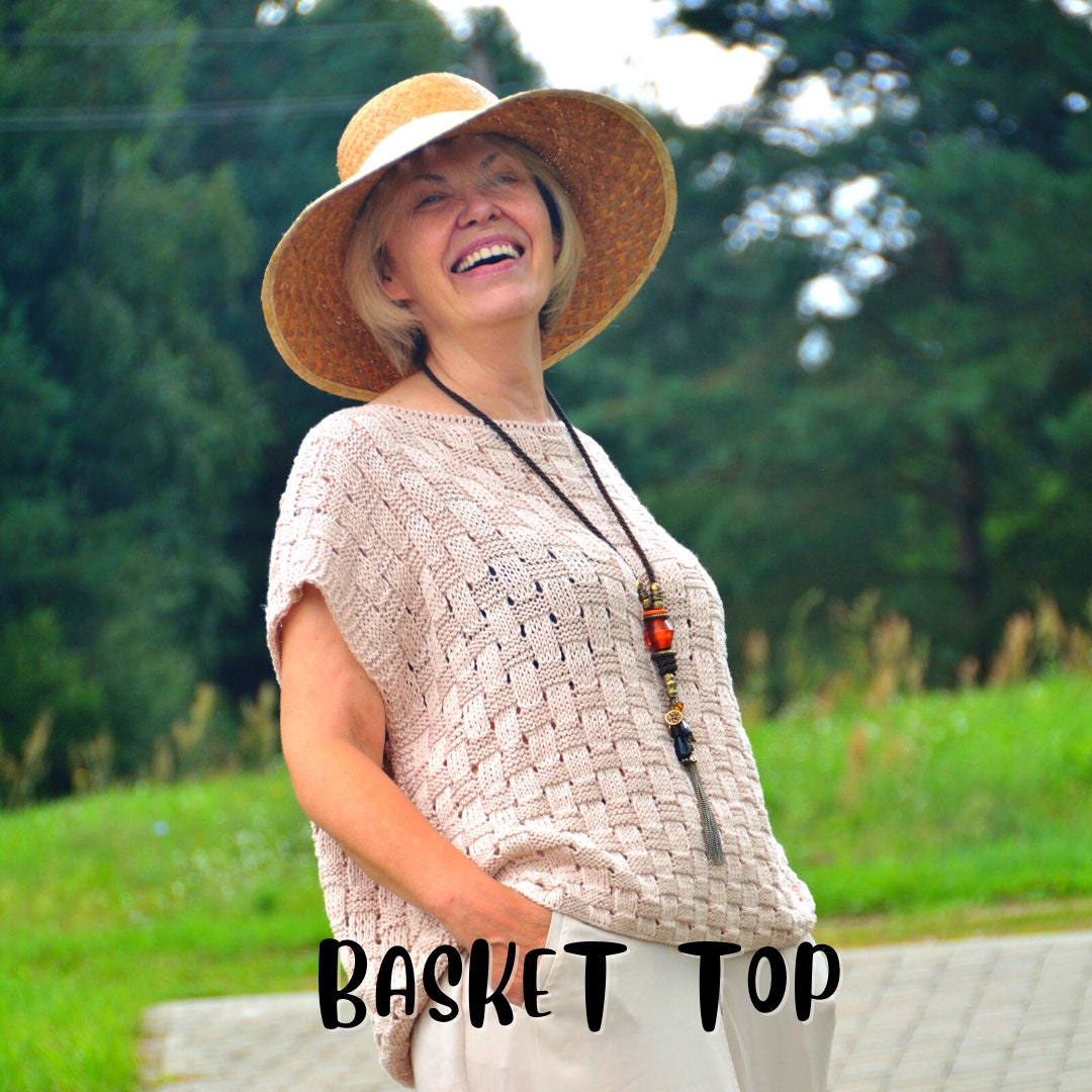 Cotton Top, Knitting Pattern, Basket Top, Basket Knit