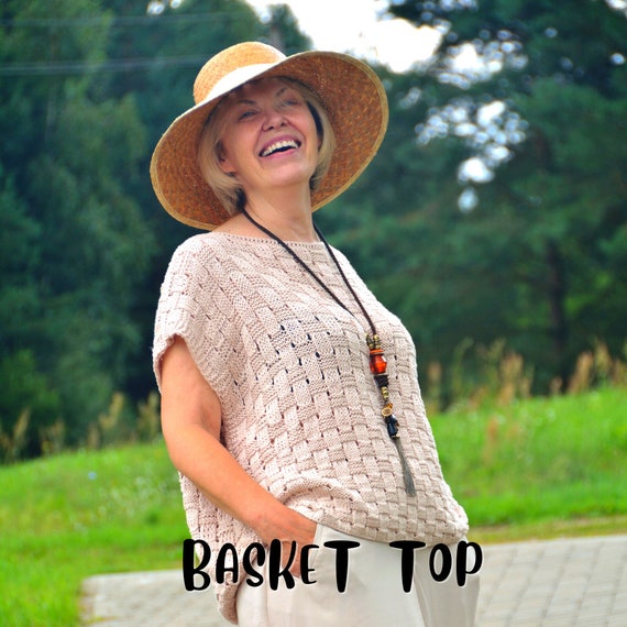 Cotton Top, Knitting Pattern, Basket Top, Basket Knit, Summer Top  