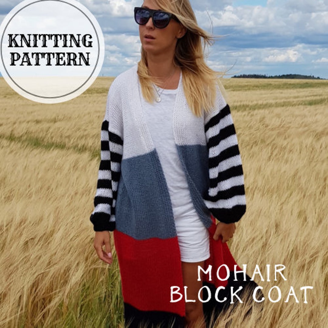Knitting Pattern Color Block Coat Oversized Cardigan Mohair - Etsy