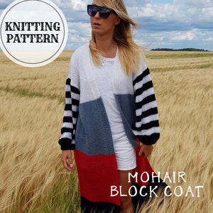 Knitting Pattern, Color Block Coat, Oversized Cardigan, Mohair Knitting Pattern, Chunky Cardigan