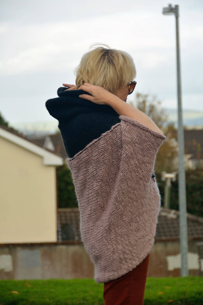 Oversized sweater, PDF knitting pattern ,shrug, over size, plus size, cocoon shrug, hoodie cardigan, knitted cardigan image 9