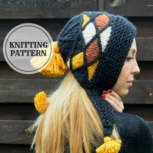 Diamonds Hat, PDF Knitting Pattern, Hat Pattern, Tassel Hat, Cap Hat, Knit Hat image 1