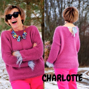 Tie Back Pullover, Pink Sweater, Knitting Pattern for Beginner, Angora Knit, Knit Cardigan, Knit Pink Pullover, PDF Knitting Pattern
