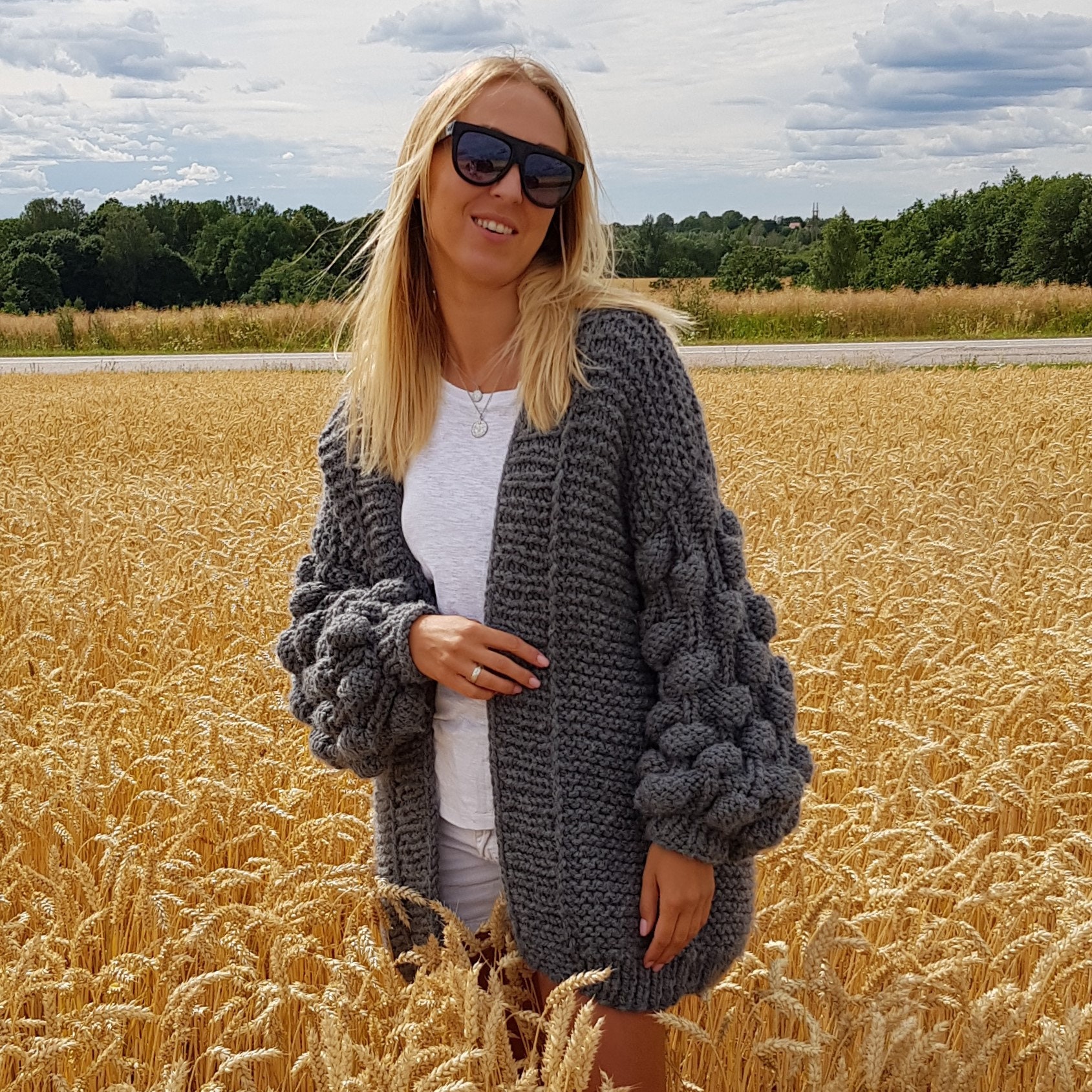 Chunky bubble sleeve cardigan sale
