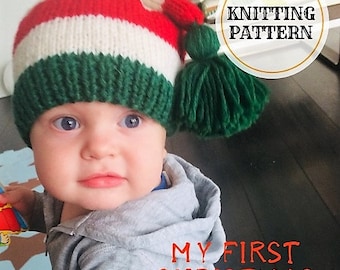 Baby Elf Hat, Newborn Elf Hat,  Baby First Christmas, Baby Christmas Outfit, Long Tail Striped Hat, Christmas gift