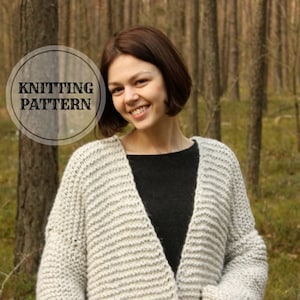 Plus Size - Over Size Cardigan, Coat,  Knitting Pattern PDF , One Size, Oversized Cardigan Gray,  Chunky, with Pockets