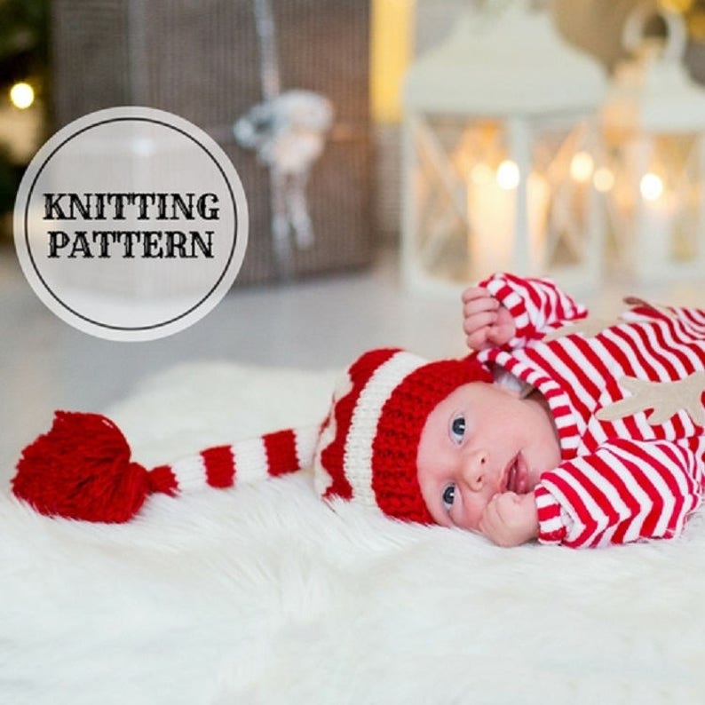 Baby Elf Hat, Newborn Elf Hat, Baby First Christmas, Baby Christmas Outfit, Long Tail Striped Hat, Christmas gift image 2