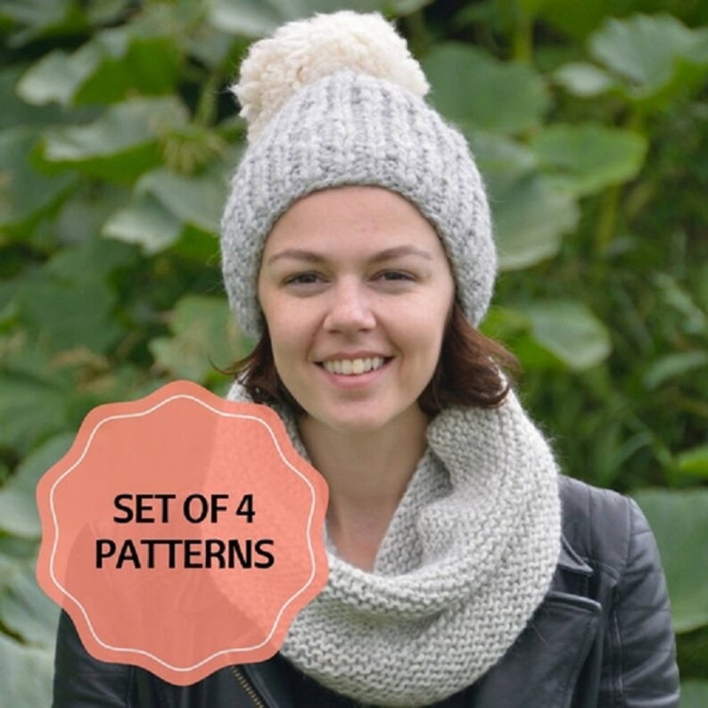 Set of 4 Knitting Patterns Hat Knitting Pattern Chunky Hat Etsy