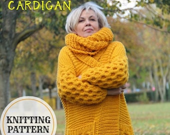 Honeycomb Sleeve Cardigan Knitting Pattern, Chunky Oversized Cardigan with Pockets (PDF Pattern)