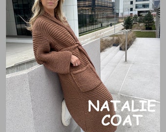 Long Coat Knitting Pattern, Knit Coat, Knit with Pockets, Knitting Pattern for beginner, Knit Cardigan, Knit Coat, Chunky Knitting Pattern