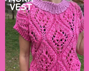 Lace Leaf Knit Vest Pattern, Chunky Angora, PDF