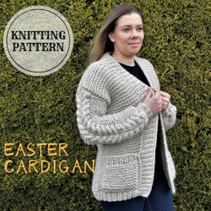 Chunky Cable Knit Cardigan Pattern with Pockets (PDF Pattern)