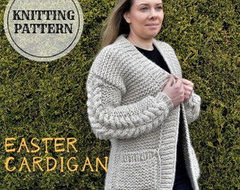 Cable Chunky Cardigan Knitting Pattern, Easter Cardigan, Knitted Cardigan with Pockets