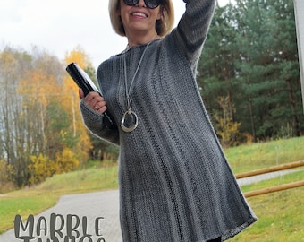 Marble Tunic-Dress Knitting Pattern, Easy Knit PDF (Beginner)