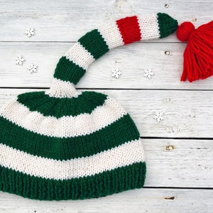 Baby Elf Hat, Newborn Elf Hat, Baby First Christmas, Baby Christmas Outfit, Long Tail Striped Hat, Christmas gift image 8