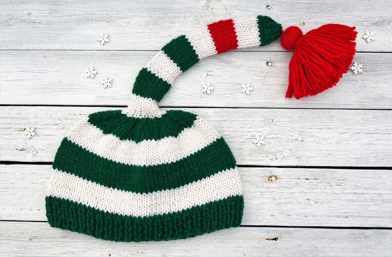 Baby Elf Hat, Newborn Elf Hat, Baby First Christmas, Baby Christmas Outfit, Long Tail Striped Hat, Christmas gift image 8