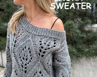 Sweater Knitting Pattern, Knit Pullover, Knitting Pattern with Lace-Case Leaves, Knit Sweater, Chunky Knitting Pattern