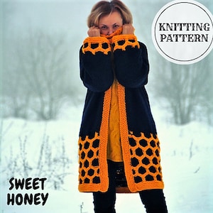 Honey Comb Coat Cardigan, Knitting Pattern, Chunky Cardigan, Bulky Coat, Long Cardigan, PDF Pattern