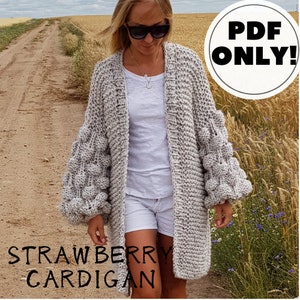 Bubble  Sleeve Cardigan Knitting Pattern, Bobble Chunky Cardigan for Women, Knitting Coat, Grey Cardigan, Bubble Bomber