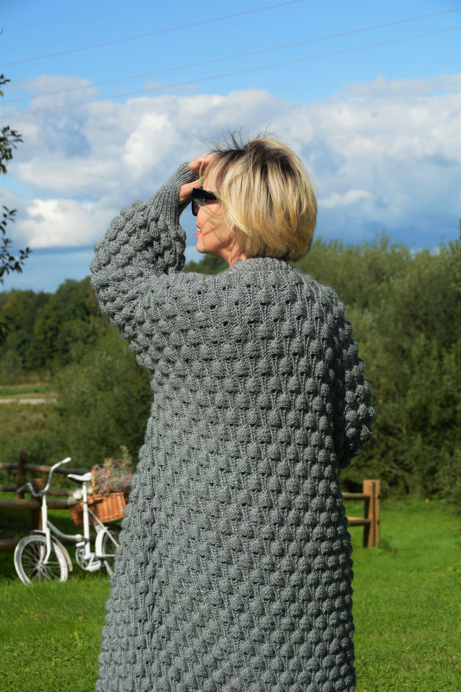 Bubble Sleeve Cardigan Knitting Pattern Bubble Grey Coat Etsy