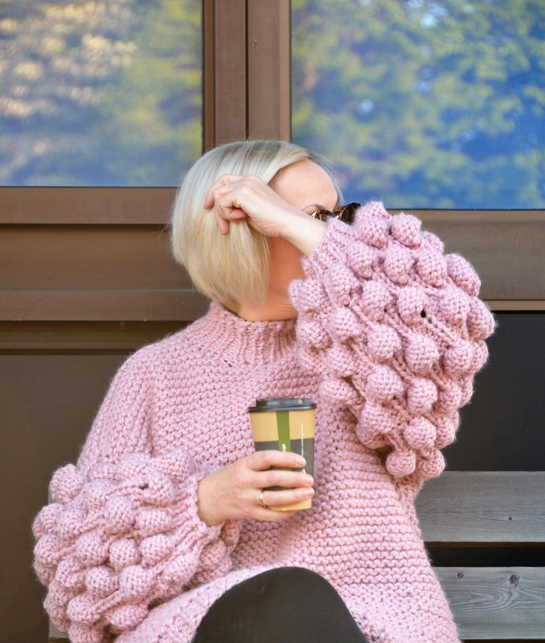Bubble Sleeve Sweater Knitting Pattern Oversized Knitted Etsy