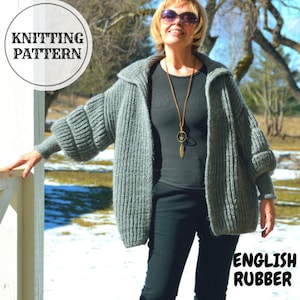 English Gum Cardigan, Chunky Long Cardigan Knitting Pattern, PDF Pattern For Beginners, Easy Knit Pattern, Grey Cardigan