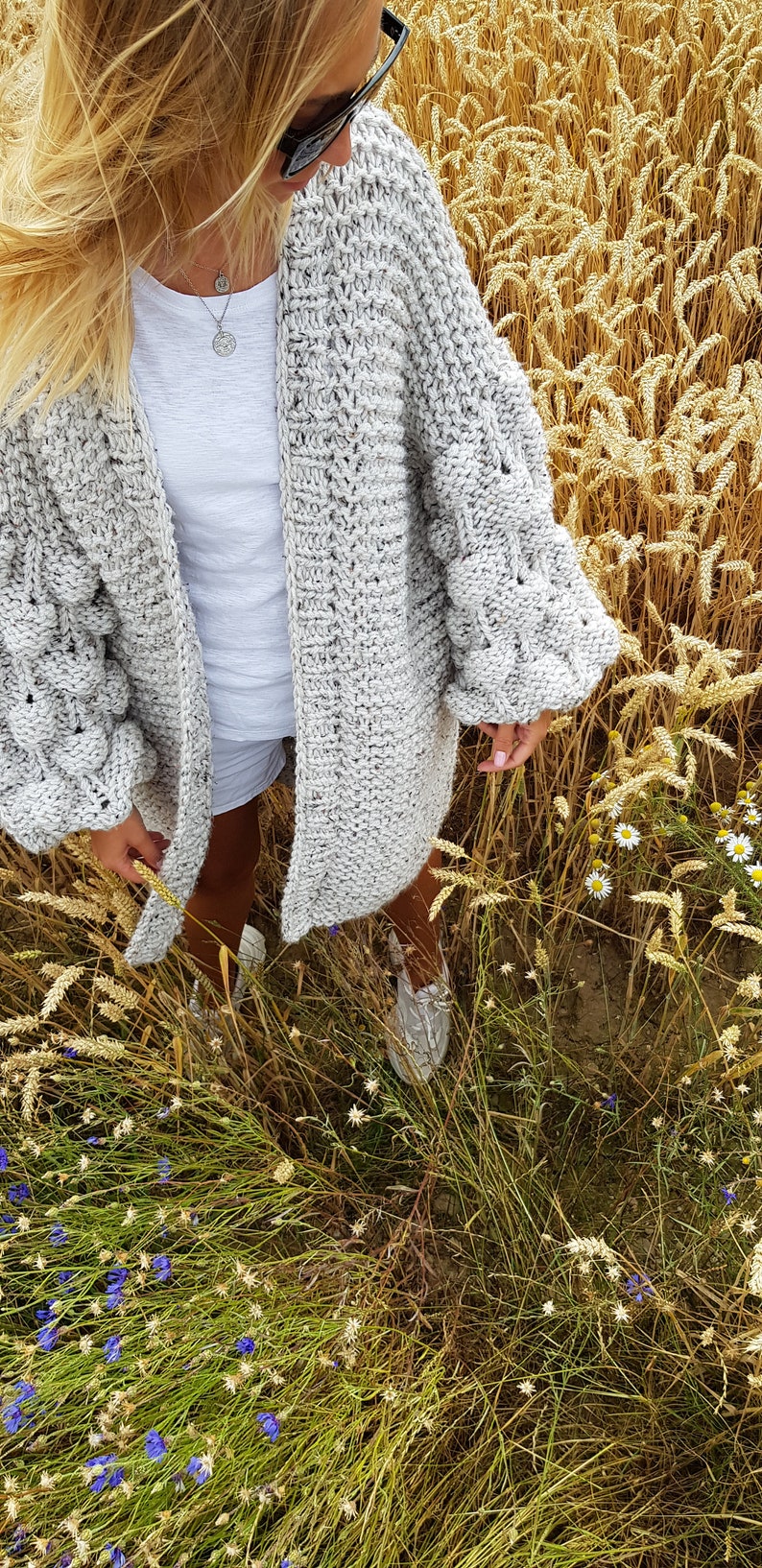 Bubble Sleeve Cardigan Knitting Pattern Bobble Chunky Etsy