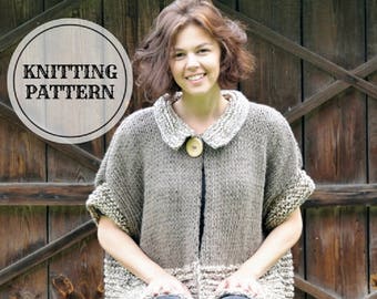 Maternity Cardigan, Oversized Bolero, PDF Knitting Pattern, Plus Size Cardigan