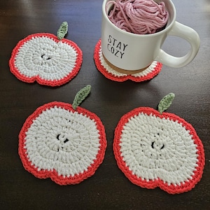 Crocheted Apple Coasters | Drink Coasters | Apple Kitchen Decor | Handmade | Unique Decor | 100% Cotton