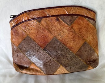 Bolso clutch vintage de cuero genuino patchwork de los años 80