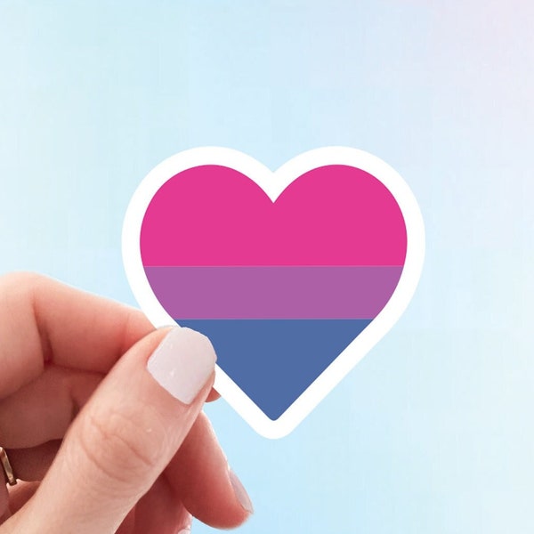 Bisexual Pride Flag Sticker | Bisexual Flag Heart Laptop Water Bottle Sticker | Weatherproof Vinyl Sticker by Hello Happy Designs