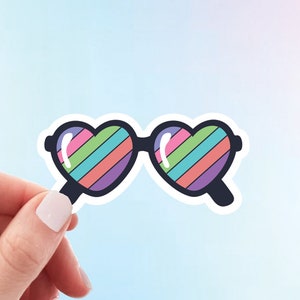 Rainbow Sunglasses Sticker | Cute, Summer, Rainbow, Heart Shaped Sunglasses Weatherproof Vinyl Sticker by Hello Happy Designs