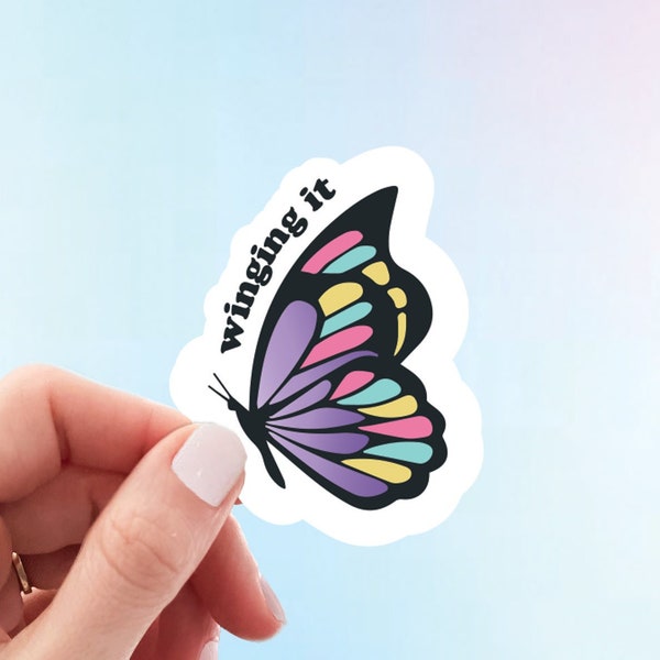 Winging It Butterfly Sticker | Cute Colorful Butterfly Laptop Water Bottle Sticker Decal | Weatherproof Vinyl Sticker by Hello Happy Designs