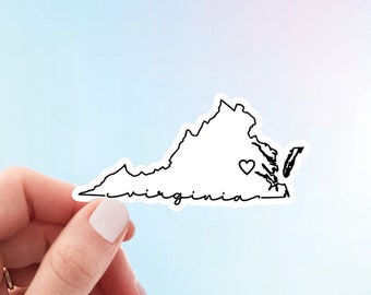 Virginia Sticker | Minimalist Heart State Sticker |Gift for Resident of Virginia Virginian Weatherproof Vinyl Sticker by Hello Happy Designs