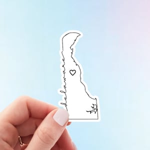 Delaware Sticker | Minimalist Heart State Sticker | Gift for Resident of Delaware Weatherproof Vinyl Sticker by Hello Happy Designs