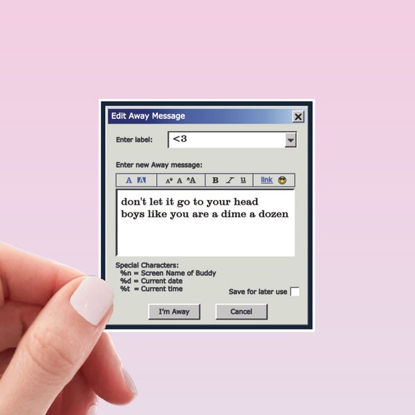AIM Away Message Sticker | Emo Lyrics Weatherproof Vinyl Sticker by Hello Happy Designs
