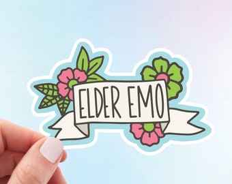 Elder Emo Sticker | Former Emo Kid Weatherproof Vinyl Sticker by Hello Happy Designs