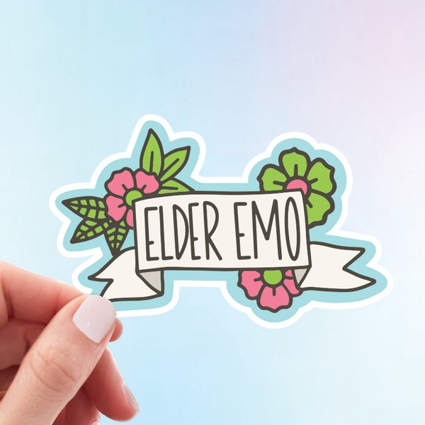 Elder Emo Sticker | Former Emo Kid Weatherproof Vinyl Sticker by Hello Happy Designs