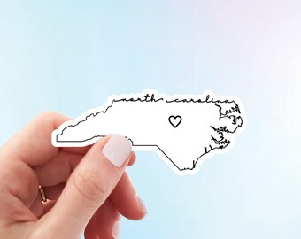 North Carolina Sticker | Minimalist Heart State Sticker | Gift for Resident North Carolina Weatherproof Vinyl Sticker by Hello Happy Designs