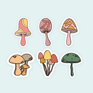 Mushroom Sticker Pack | Cute, Retro, Cottagecore Mushroom Stickers (6) Weatherproof Vinyl Sticker by Hello Happy Designs