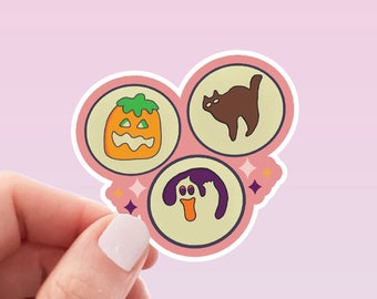 Halloween Cookies Sticker | Cute Nostalgic Halloween Ghost Jack-o-Lantern Black Cat Weatherproof Vinyl Sticker by Hello Happy Designs