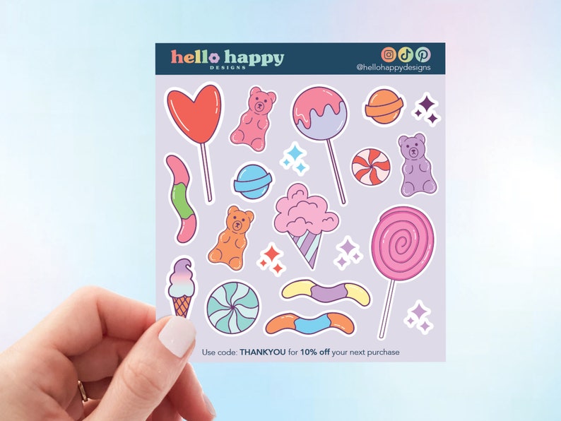 Candy Sticker Sheet | Vinyl Cute, Colorful Candy and Sweets Sticker ...