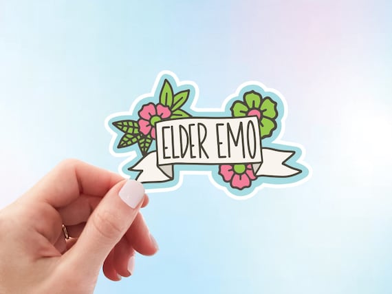 Elder Emo Sticker | Former Emo Kid Weatherproof Vinyl Sticker by Hello Happy Designs