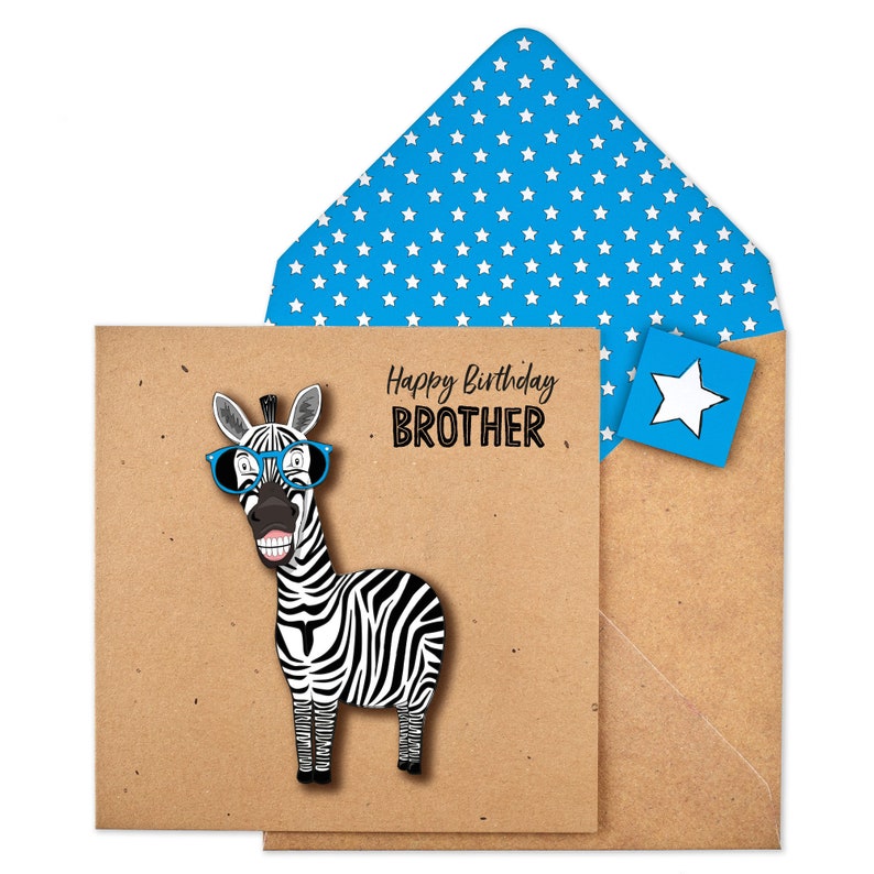 Handmade Happy Birthday Brother Zebra Card Brown Recycled Etsy