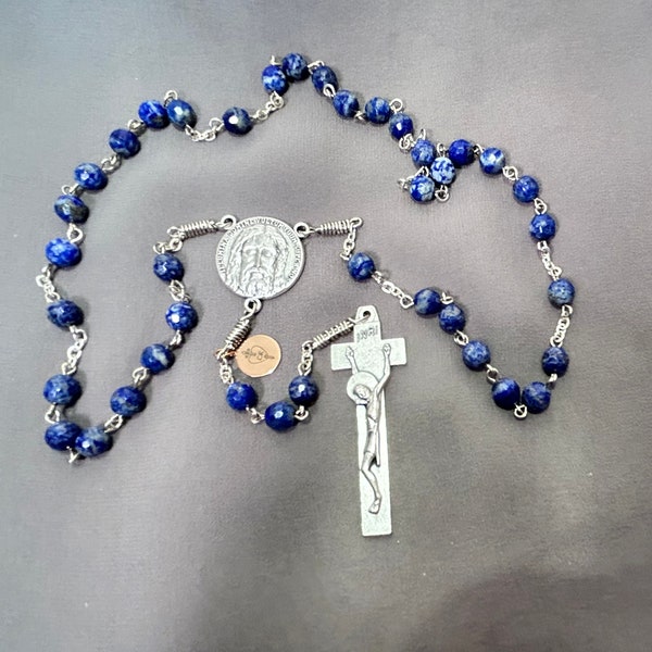 Chaplet: Holy Face, Blue Dumortierite, Holy Face Center, Slender Crucifix