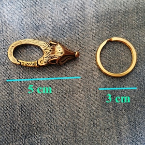 Brass Fox Keychain,Brass Leopard Keychain,Brass Key Ring Hook,Custom Keychain,Brass Keychain Custom,Belt Hook imagem 3