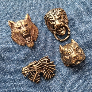 Cabeza de león de latón, Remache de dragón de latón, Concho de lobo de latón, Conchos con cierre de rosca, Tachuelas de metal para perros, Decoración de cuero, Remaches con cierre de rosca de concho retro, 1AS
