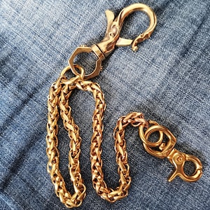 Cadena para llavero de latón, cadena para billetera, cadena para billetera de latón con gancho para pez, gancho para cinturón, gancho para llavero, cadena para billetera, bolso y monedero